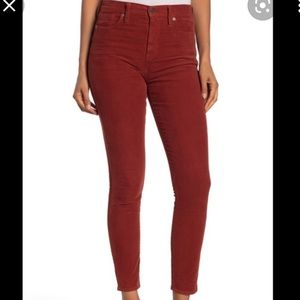 NEW! NWT! Madewell 10 “ High Rise High Waisted Skinny Corduroy Jeans Red Size 29
